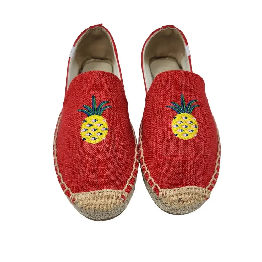 Seastar Red Embroidered Pineapple Slip On Espadrille Flats Casual Shoes Size 7